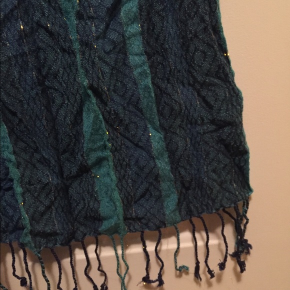 Scarf turquoise, navy and gold - Picture 3 of 7